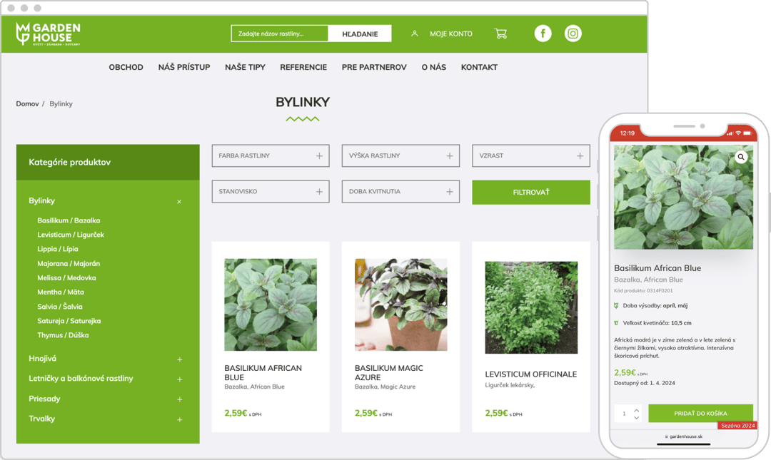 Gardenhouse.sk – filtre a administrácia