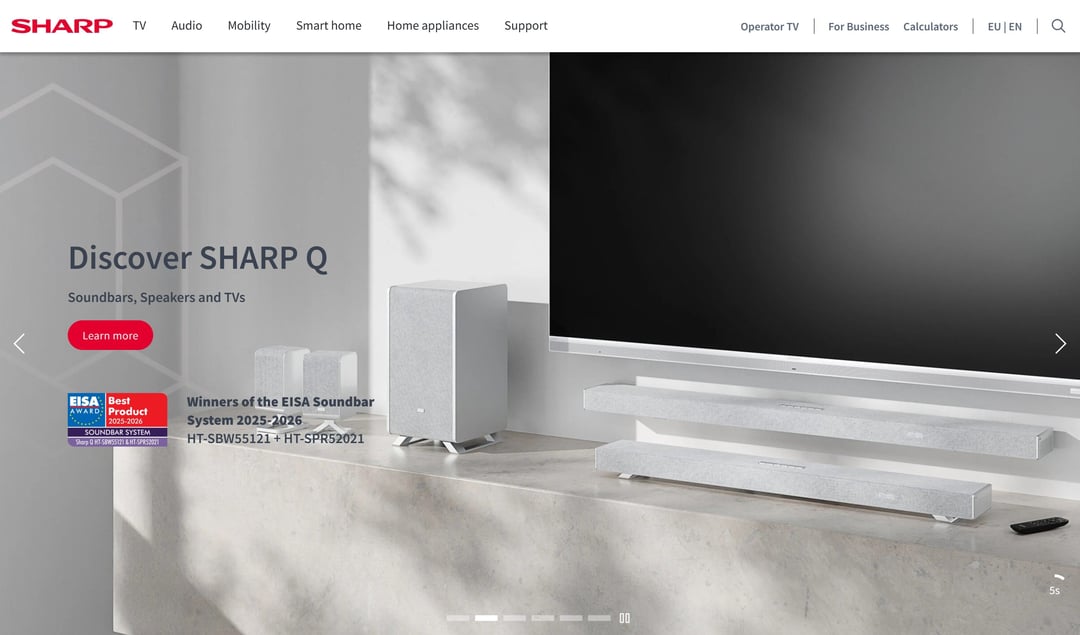 Úvodná stránka webu Sharp Consumer Electronics