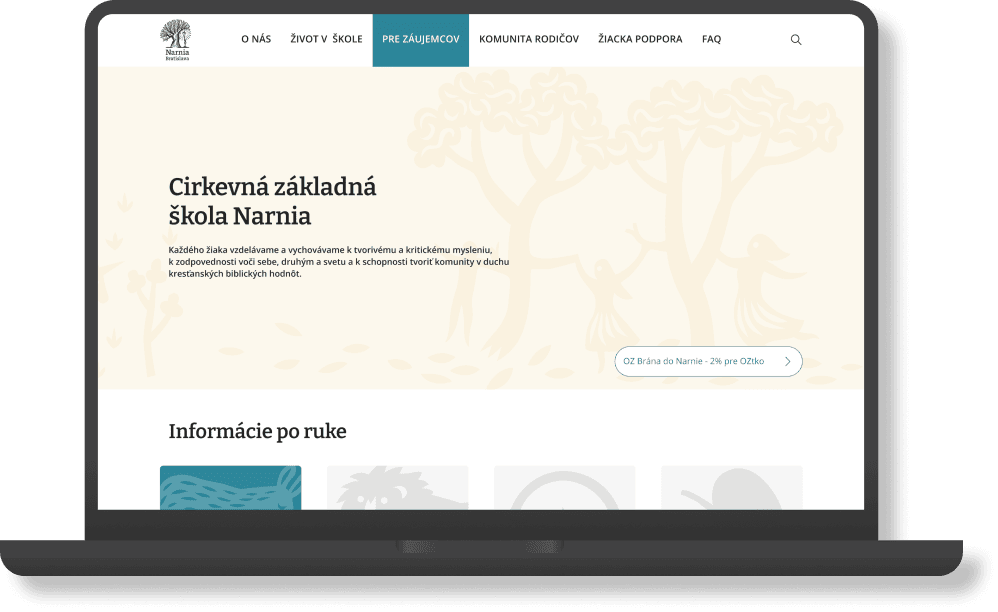 Narnia Bratislava – web školy v notebooku